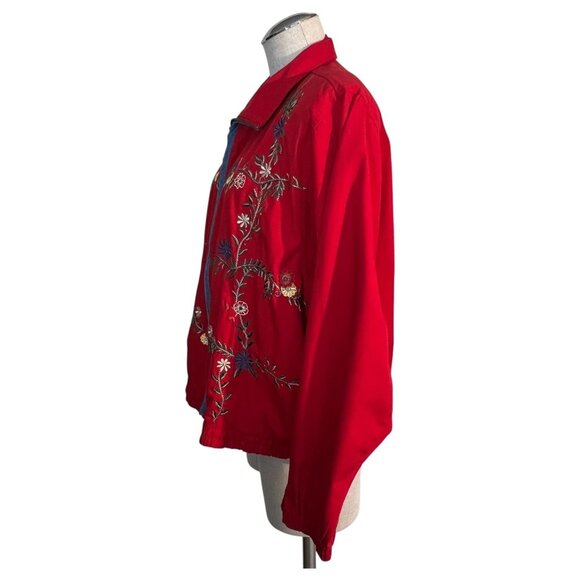 Koret City Blues Embroidered Floral Red Jacket Zipper Closure Size L Coat VTG - Picture 5 of 9